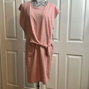 Nine West Side Tie T Shirt Dress XL Light Pink